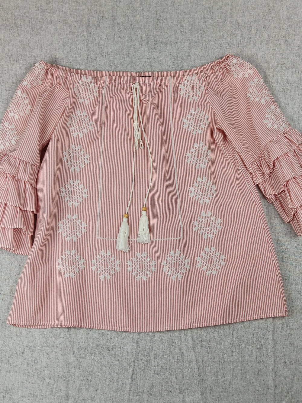 LTX Women's Pink Boho Striped Off-the-Shoulder Embroidered Blouse Size M